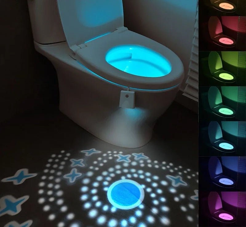 LED Toilet Night Light with Star Projector – 16-Color Motion Sensor Illumination for Bathroom & Nighttime Use