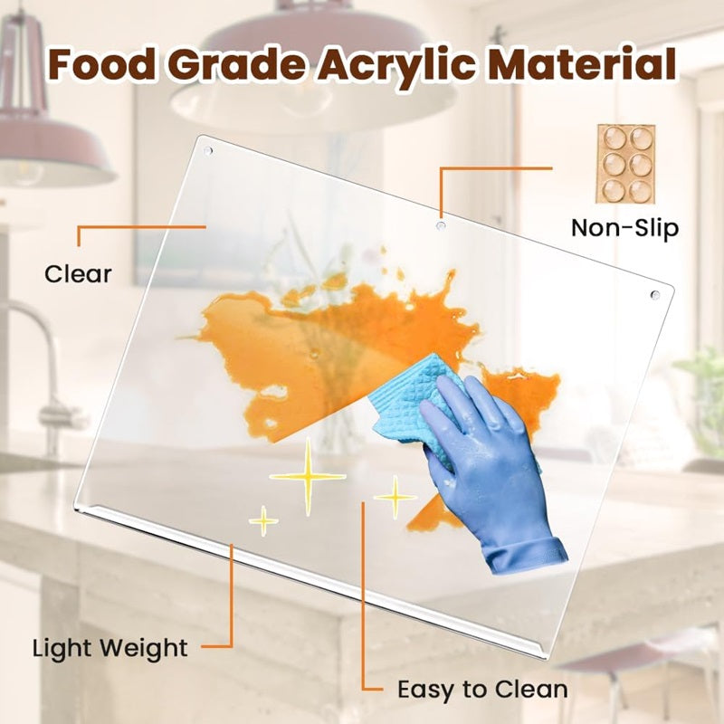 Clear Cutting Board with Counter Lip | Food-Grade Acrylic, Non-Slip & Ideal for Stylish Kitchen Prep and Serving