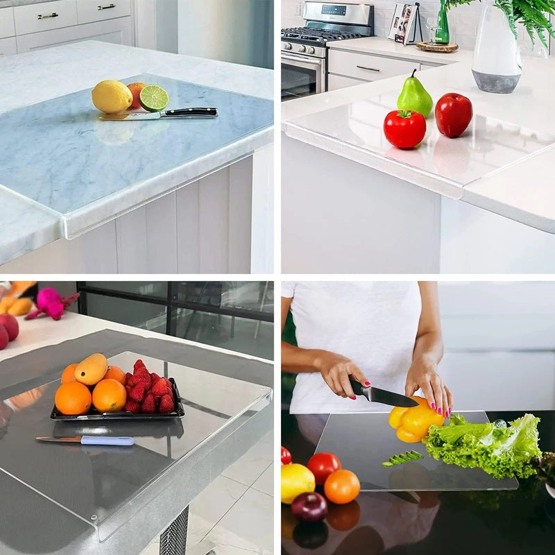 Clear Cutting Board with Counter Lip | Food-Grade Acrylic, Non-Slip & Ideal for Stylish Kitchen Prep and Serving