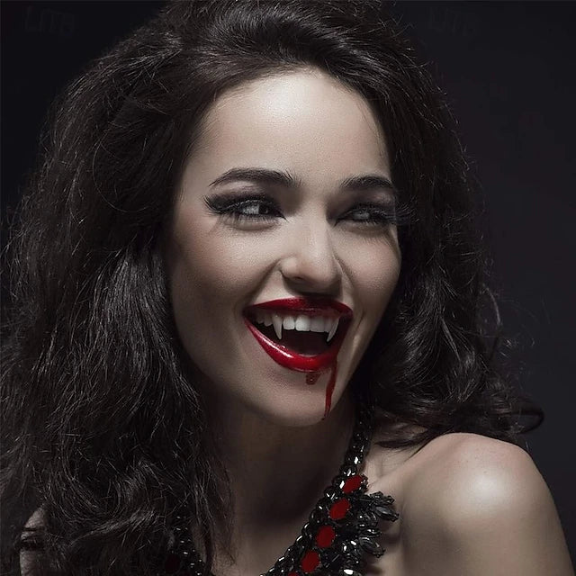 Retractable Vampire Fangs in Non Toxic Resin with a Trim to Fit Splint