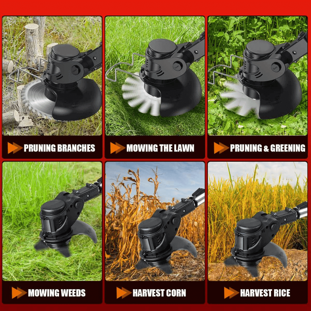 Cordless 3-in-1 Weed Wacker: Electric Grass Trimmer with Steel Blades & Wheels, Ideal for Tall Grass