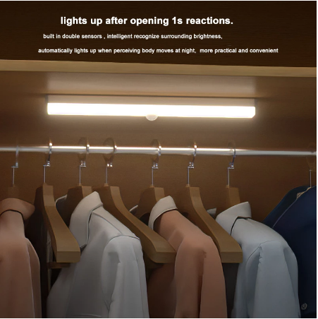 Motion Sensor LED Wardrobe Light Rechargeable Sensitive White Light ...