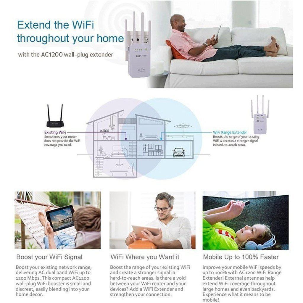 1200Mbps Dual Band 2.4/5G Wireless Range Extender WiFi - Balma Home