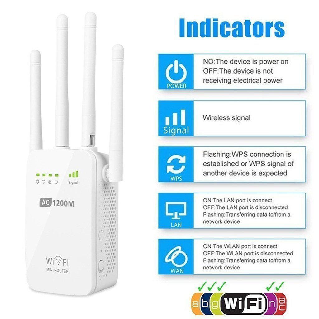 1200Mbps Dual Band 2.4/5G Wireless Range Extender WiFi - Balma Home