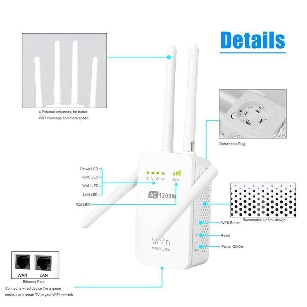 1200Mbps Dual Band 2.4/5G Wireless Range Extender WiFi - Balma Home