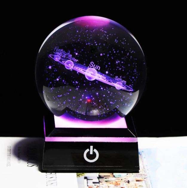 3D Laser Crystal Ball Solar System Model with Touch Switch LED Light Base