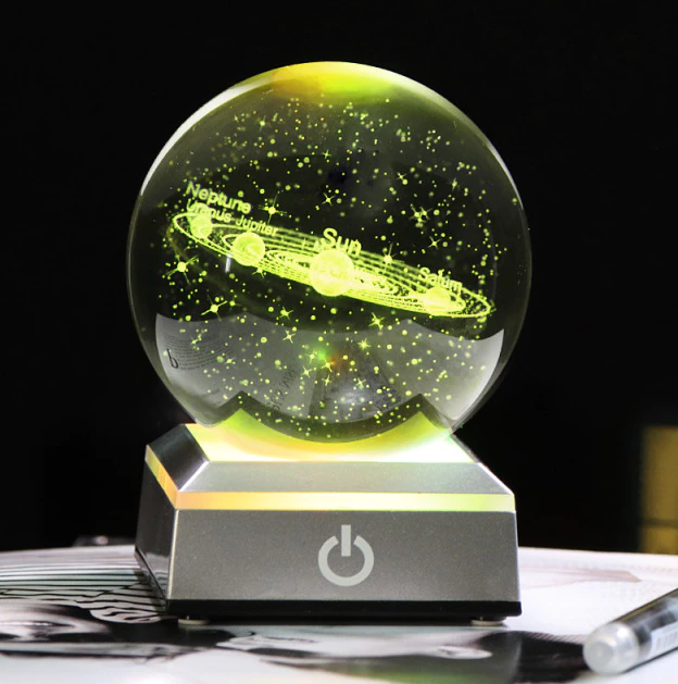 3D Laser Crystal Ball Solar System Model with Touch Switch LED Light Base