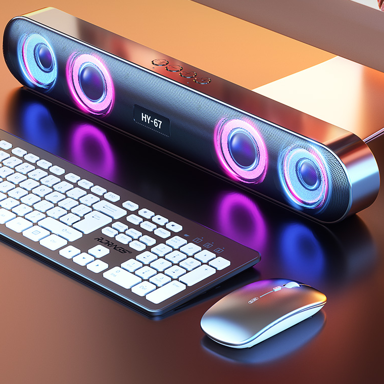 Computer Soundbar PC Soundbar Bluetooth With Lights Computer Subwoofer Wireless Surround ...