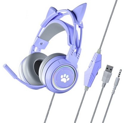 HiFi Kitty Gaming Headset Stereo Bass With Microphone For PC PS4 Gaming Headset Cat Ears RGB Helmet