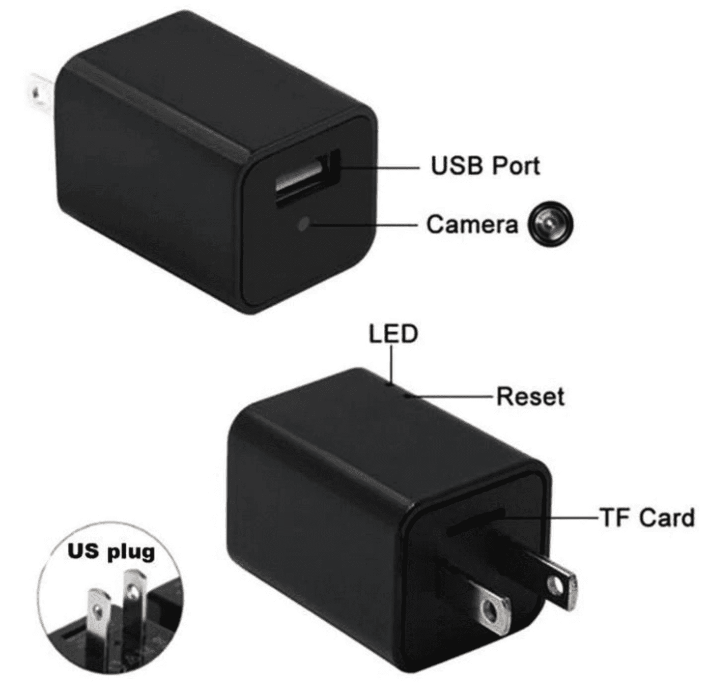 HD 1080P Stealth Camera USB Wall Charger - Hidden Nanny Camera