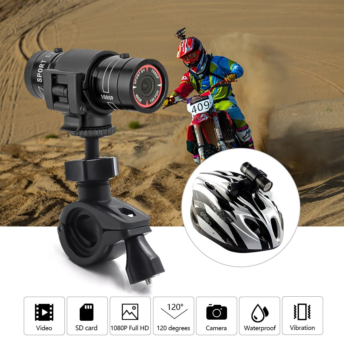 Helmet Mounted Camera For Motorcycle Bike Sports Action Mini Camera Full 1080p HD