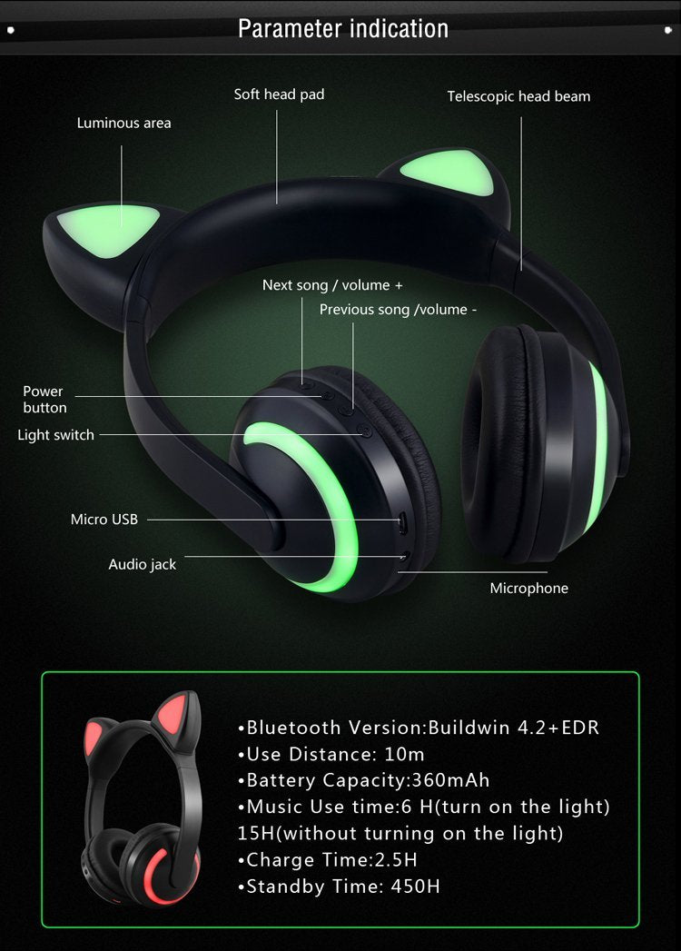 Cat Glowing Bluetooth Headphones - Balma Home