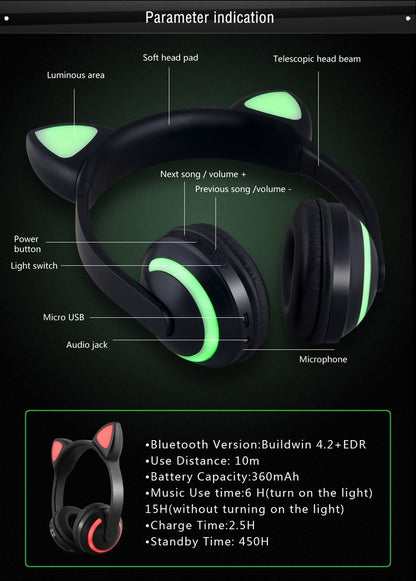 Cat Glowing Bluetooth Headphones - Balma Home