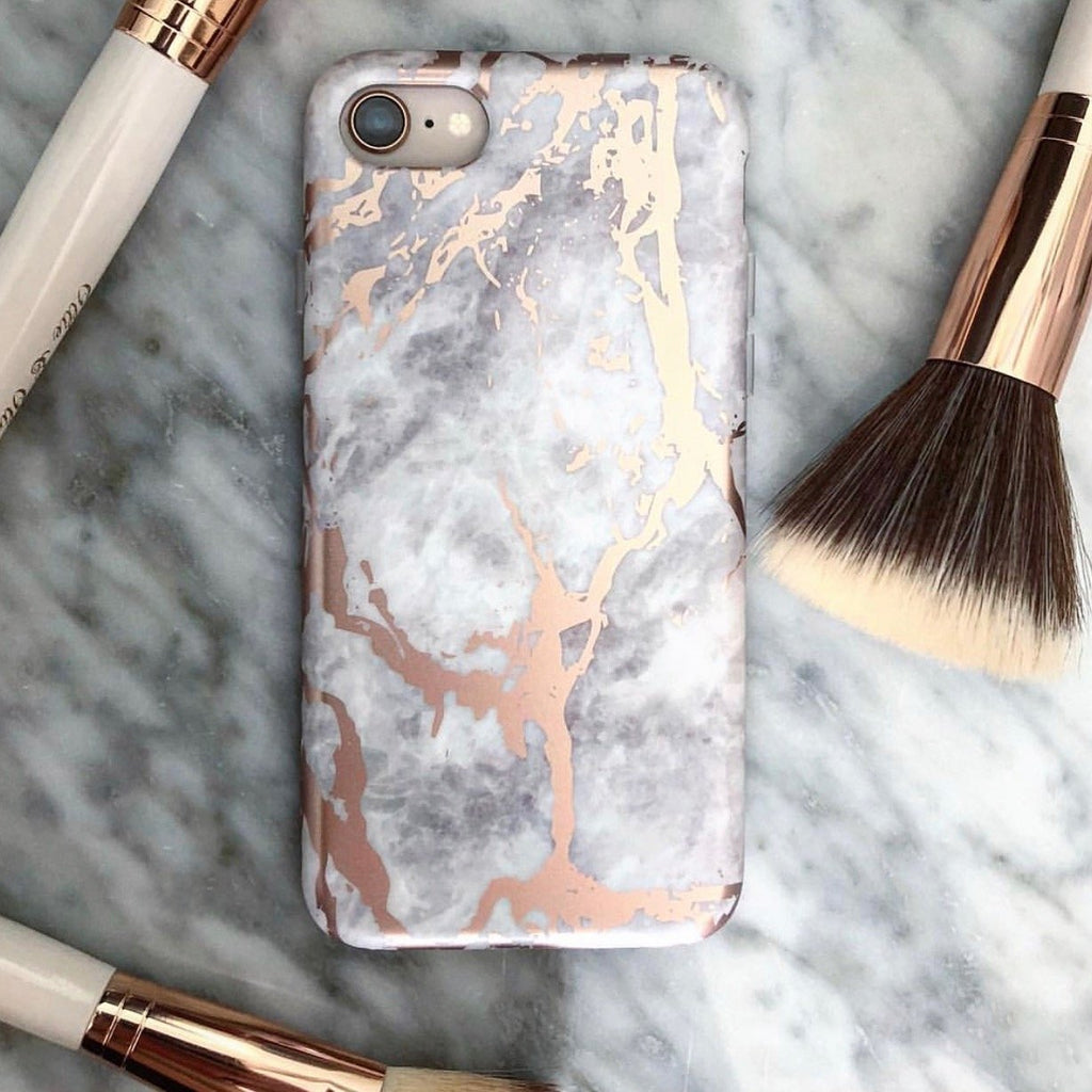 White Marble Rose Gold Chrome iPhone Case - Balma Home